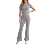 Generisch Tuta da donna 2026 con pantaloni alti e top corto, combinazione sportiva classica, abbigliamento estivo comodo, grigio chiaro., XS