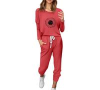 Generisch Tuta da donna alla moda come set casual con maniche lunghe, per una moda casual elegante in tutte le stagioni, Colore: rosso, M