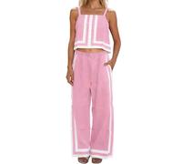 Generisch Tuta da donna casual, estiva, in due pezzi, per il tempo libero, set da canotta e pantaloni per il tempo libero, multicolore, alla moda, per la spiaggia, per le vacanze, Colore: rosso, XXL