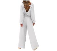 Generisch Tuta da donna con scollo profondo sulla schiena, tuta a maniche lunghe con gamba larga, elegante tuta per un look casual, Stil_v02 Grigio, XXL