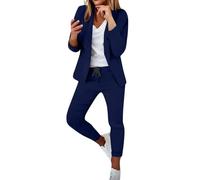 Generisch Tuta da donna elegante, 2 pezzi, a maniche lunghe, da lavoro, set da due pezzi, tinta unita, pantaloni lunghi, sportivi, slim fit, streetwear, Z01 Marine, L