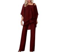 Generisch Tuta da donna elegante con maniche a batwing, pantaloni estivi in due pezzi, per feste, da sera, in tinta unita, per il tempo libero, da donna