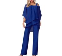 Generisch Tuta da donna elegante con maniche a batwing, pantaloni estivi in due pezzi, per feste, da sera, in tinta unita, per il tempo libero, da donna