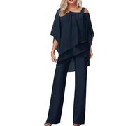 Generisch Tuta da donna elegante con maniche a pipistrello, camicia e pantaloni, due pezzi, abito da sera, tinta unita, per il tempo libero, estivo, elegante