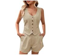 Generisch Tuta da donna elegante, corta, estiva, canotta e pantaloncini, 2 pezzi, tuta da jogging leggera, tinta unita, tuta sportiva con scollo a V, Y2K Aesthetic Loungewear