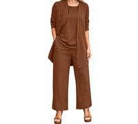 Generisch Tuta da donna elegante da 3 pezzi, per la madre della sposa, senza maniche, scollo rotondo, pantaloni a gamba larga, taglie forti, abbigliamento casual da lavoro, Marrone 1, M