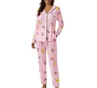 Generisch Tuta da donna elegante - loungewear da donna, set da 2 pezzi, loungewear con colletto a risvolto, pigiameria morbida, giallo., XXL