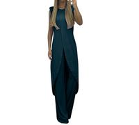 Generisch Tuta da donna in due pezzi, estiva, in lino, per la moda, corta, leggera, estiva, da donna, in mussola, in due pezzi, elegante, Blu marino, L