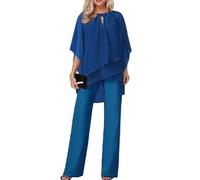 Generisch Tuta da donna in tulle, set da due pezzi, con camicia in chiffon e vita alta, elegante, vintage, 2 pezzi, per cocktail, feste, feste, pantaloni da donna in seta, A Blau2, XL