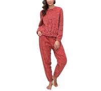 Generisch Tuta da donna morbida con motivo a cuore - Set loungewear in due pezzi in pile Teddy | Pigiama morbido per autunno e inverno, Stil_r04 rosso, Taglia unica