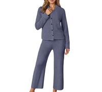 Generisch Tuta da donna morbida in ciniglia a coste - Set di due pezzi con giacca cardigan e pantaloni larghi | Accogliente tuta lounge per le giornate di relax, M