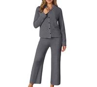 Generisch Tuta da donna morbida in ciniglia a coste - Set di due pezzi con giacca cardigan e pantaloni larghi | Accogliente tuta lounge per le giornate di relax, M