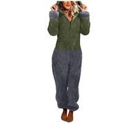 Generisch Tuta da donna patchwork tuta intera con cappuccio, pigiama Teddy in pile, soffice pigiama invernale caldo Onesie lungo, morbido e alla moda, confortevole, grigio., 4XL