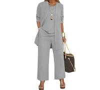 Generisch Tuta da donna per feste, elegante, 3 pezzi, taglie grandi, tuta da sera, A Grey, XXL
