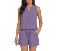 Generisch Tuta da donna per il tempo libero, 2 pezzi, corta, per le vacanze, per l'estate, comoda, da spiaggia, leggera, sportiva, alla moda, classica, da jogging, con canotta e pantaloncini, Stile