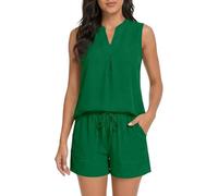 Generisch Tuta da donna per il tempo libero, 2 pezzi, corta, per le vacanze, per l'estate, comoda, da spiaggia, leggera, sportiva, alla moda, classica, da jogging, con canotta e pantaloncini, Stile