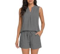 Generisch Tuta da donna per il tempo libero, 2 pezzi, corta, per le vacanze, per l'estate, comoda, da spiaggia, leggera, sportiva, alla moda, classica, da jogging, con canotta e pantaloncini, Stile