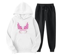 Generisch Tuta da donna, set da 2 pezzi, con cappuccio e pantaloni, tuta sportiva, calda ed elastica, comoda da corsa, mese del cancro al seno, pantaloni sportivi con tasche e coulisse, S-3Xl