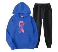 Generisch Tuta da donna, set da 2 pezzi, con cappuccio e pantaloni, tuta sportiva, calda ed elastica, comoda da corsa, mese del cancro al seno, pantaloni sportivi con tasche e coulisse, S-3Xl