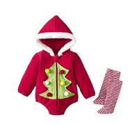 Generisch Tuta da gioco in pile morbido con cappuccio per ragazze pagliaccetto My First Christmas Outfit Baby Caldo e accogliente Merry Christmas Jumpsuit, Colore: rosso, 18-24 Mesi