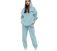 Generisch Tuta da jogging da donna, a maniche lunghe, casual, per il tempo libero, set da due pezzi, tuta sportiva per attività all'aria aperta, calda, comoda, azzurro, XL