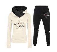 Generisch Tuta da jogging da donna con scritta "Be My Valentine", set da due pezzi con cappuccio e pantaloni, tuta casual per il tempo libero e lo sport, Stil_g11 Bianco, S