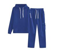 Generisch Tuta da jogging da donna, set da 2 pezzi, tuta sportiva, con cappuccio e pantaloni, a maniche lunghe, pantaloni bianchi, Blu-C., 3XL