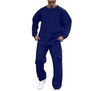 Generisch Tuta da jogging da uomo, 2 pezzi, felpa senza cappuccio e pantaloni da jogging, in tinta unita, per adolescenti, Y2K, tuta sportiva, traspirante, per il tempo libero, impermeabile, antivento