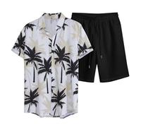 Generisch Tuta da jogging da uomo, a maniche corte, con stampa alla moda, larga, oversize, pantaloni corti, per il tempo libero, da uomo, 2 pezzi, per la spiaggia, per le vacanze