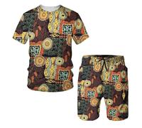 Generisch Tuta da jogging da uomo, a maniche corte, con stampa paisley 3D e pantaloni corti, per il tempo libero, da spiaggia, per le vacanze, per l'estate, Nero , 6XL