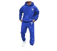 Generisch Tuta da jogging da uomo, a maniche lunghe, con cappuccio e pantaloni da jogging, set da 2 pezzi, tinta unita, per la casa, da tennis, calcio, baggy sportanuzg Hip Hop Y2K Streetwear, O blu