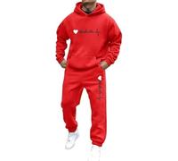 Generisch Tuta da jogging da uomo alla moda con cappuccio e stampa del nome della città, casual, streetwear, per sport e tempo libero, attività in inverno, versatile, Colore: rosso, L
