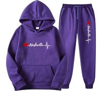 Generisch Tuta da jogging da uomo alla moda con cappuccio e stampa del nome della città, casual, streetwear, per sport e tempo libero, attività in inverno, versatile, Viola scuro, L