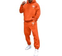 Generisch Tuta da jogging da uomo, arancione, L, con cappuccio, a maniche lunghe, con tasche, 2 pezzi