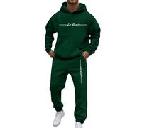 Generisch Tuta da jogging da uomo, con cappuccio, con stampa e elastico in vita, per il tempo libero, in tinta unita, alla moda, streetwear, verde scuro, L