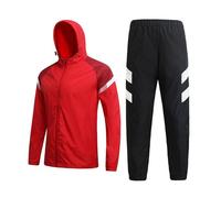 Generisch Tuta da jogging da uomo, con cappuccio e pantaloni da jogging, casual, design Colorblock per il tempo libero, set sottile in due pezzi, 01 rosso., M