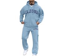 Generisch Tuta da jogging da uomo con stampa a lettere, abbigliamento sportivo, a maniche lunghe, sportiva, in due pezzi, set da 2 pezzi, morbida, comoda tuta da fitness, O azzurro, M