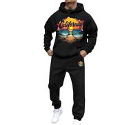 Generisch Tuta da jogging da uomo, leggera, alla moda, 2 pezzi, a maniche lunghe, sportiva, con stampa, per il tempo libero, traspirante, Activewear Locker, Nero , XL