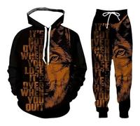Generisch Tuta da jogging da uomo, lupo stampato 3D, felpa con cappuccio + pantaloni felpati in due pezzi, tuta sportiva leggera con cappuccio e pantaloni da jogging per il tempo libero, caffè, XXL