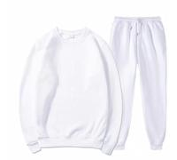 Generisch Tuta da jogging da uomo, oversize, senza cappuccio, tuta da casa, felpa e pantaloni da jogging, set da 2 pezzi, biancheria da notte in tinta unita, tuta sportiva, 2 pezzi, bianco, L