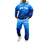 Generisch Tuta da jogging da uomo set NEW YORK Logo Activewear con cappuccio e pantaloni da jogging a maniche lunghe Y2K Set comodo Baggy Fitnessanzug Stampa Tuta da tempo libero, B-blu, L