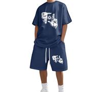 Generisch Tuta da jogging da uomo, traspirante, oversize, per il tempo libero, in due pezzi, per il fitness, per la casa, per lo sport, R Marine, XXL