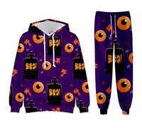 Generisch Tuta da jogging per Halloween, da uomo, con stampa 3D, con teschio, per uomo, a maniche lunghe, con cappuccio, per lo sport, per la transizione, da uomo, con cappuccio, B7, L