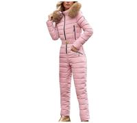 Generisch Tuta da sci da donna Tuta da neve intera invernale calda neve sci tuta da sci overall lungo con cappuccio pantaloni da sci outdoor snowboard jumpsuit impermeabile tuta da sci, Colore: rosa