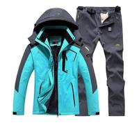 Generisch Tuta da sci da uomo, set da 2 pezzi, impermeabile, con cappuccio, da snowboard, antivento, da sci, da uomo, per sport, da sci, da sci e da sci, B01-verde, L