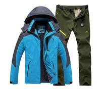 Generisch Tuta da sci da uomo, set da 2 pezzi, impermeabile, da snowboard, con cappuccio, antivento, da sci, da uomo e da sci, A01-nero, XXL