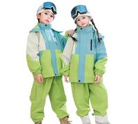 Generisch Tuta da sci per bambini in pile, giacca e pantaloni, invernale, calda, per snowboard, unisex, set da 3 pezzi, verde, 7-8 Anni