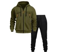 Generisch Tuta da uomo, 2 pezzi, con dettagli a contrasto, tuta sportiva con cappuccio e pantaloni da jogging | Tuta funzionale per il tempo libero per il fitness e la vita quotidiana, Stil_f01 verde