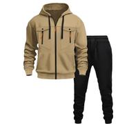 Generisch Tuta da uomo, 2 pezzi, con dettagli a contrasto, tuta sportiva con cappuccio e pantaloni da jogging | Tuta funzionale per il tempo libero per il fitness e la vita quotidiana, Stil_f02 Beige