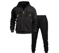 Generisch Tuta da uomo, 2 pezzi, con dettagli a contrasto, tuta sportiva con cappuccio e pantaloni da jogging | Tuta funzionale per il tempo libero per il fitness e la vita quotidiana, Stil_f03 Nero